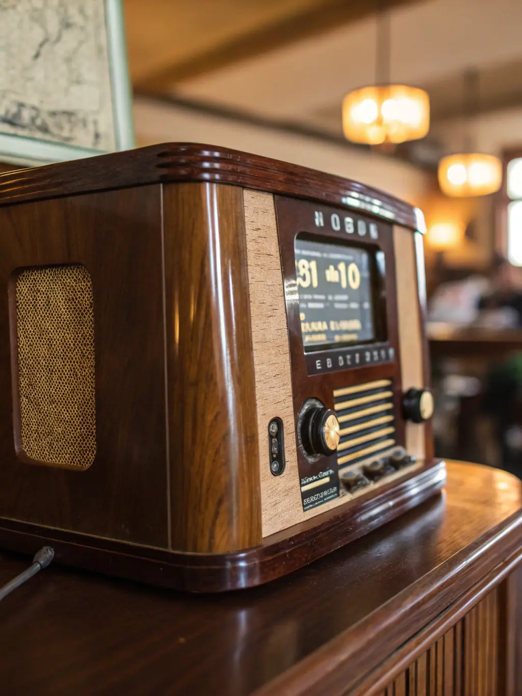 A close-up shot of vintage radio dials, softly lit, symbolizing the rich history of radio broadcasting and the timeless appeal of audio storytelling, used to promote FAVunite FM.